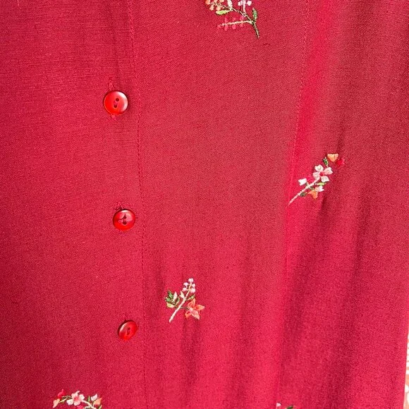 Vintage Linen Embroidered Midi Maxi Dress Cottagecore Floral Summer Sun 90s Y2K - Picture 6 of 7